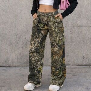 Vtg Y2K Mossy Oak Pants Womens Sz 10 Camo 33x30 Realtree Cargo Wide Leg Grunge